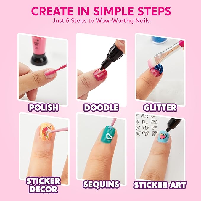 Klever Kits Nail Polish Art Kit for Kids, Kid-safe, Non-toxic Materials-Children Nail Studio With Glitter, Stickers Sequins, Stroke Sticker, Polish-Girls Creative Idea Birthday Gifts Age 7 8 9 and up