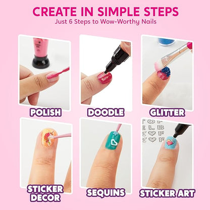 Klever Kits Nail Polish Art Kit for Kids, Kid-safe, Non-toxic Materials-Children Nail Studio With Glitter, Stickers Sequins, Stroke Sticker, Polish-Girls Creative Idea Birthday Gifts Age 7 8 9 and up