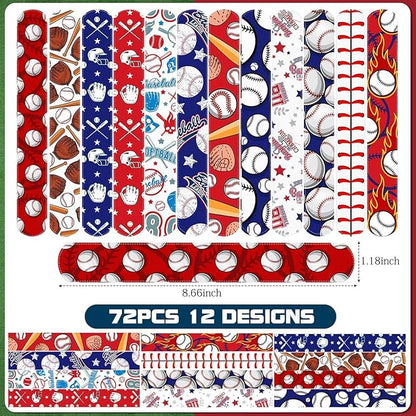 Aoriher 72 Pcs Basketball Slap Bracelets Basketball Wristbands Bracelets Bulk for Basketball Party Favors Sport Themed Bracelet(Baseball)