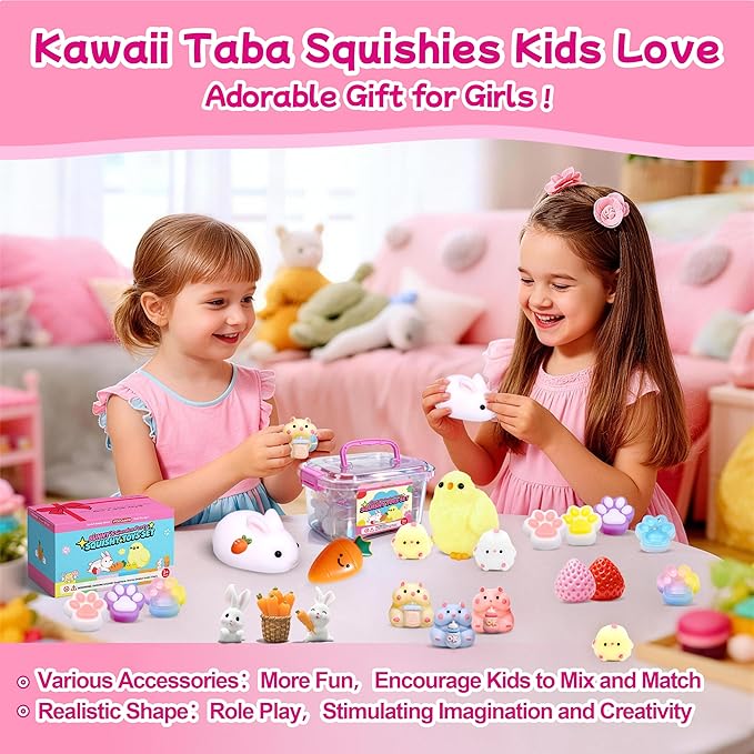 20Pcs Taba Squishy Toys Pack-Easter Taba Squishy Sensory Fidgets Toys Party Favors for Kids 4-8 8-12 -Kawaii Taba Squishies Squeeze Toys for Girls-4 5 6 7 8 9 10 11 12 Year Old Girl Birthday Gifts