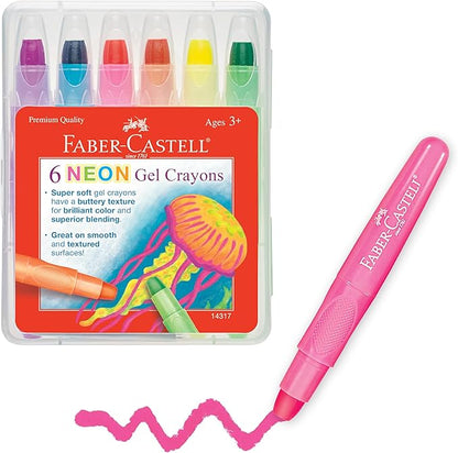 Faber-Castell Neon Gel Crayons: 6 Jumbo Gel Crayons in Durable Storage Case: Toddler Art Supplies for Coloring, Twistable Crayons for Kids Drawing Supplies Ages 3-4+