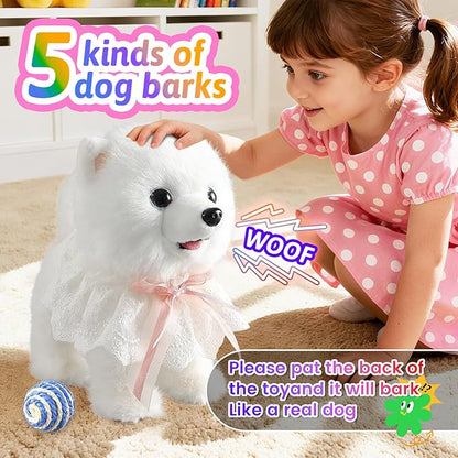 Marsjoy Samoyed Walking Barking Dog for Kids Interactive Musical Puppy Robot Repeats What You Say, Realistic Licking Tongue Wagging Tail Remote Control Toddler Toys for Girls and Boys Birthday Gifts