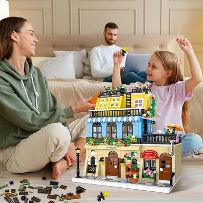 City Hotel Architecture Building Set with LED Lights, 1464 Pcs 3 Layer City Street Hotel Model City Hotel Building Block Kit Construction Model for Kids for Teens Adults