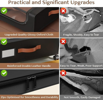 Under Bed Storage with Wheels, UnderBed Storage Containers with Clear Lid and Handles, XXL 60L Under the Bed Storage Bins Drawers for Clothes,Blankets,Shoes,Books (BLACK, 2 PACK)