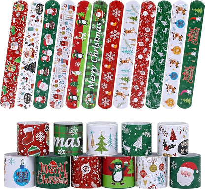 48PCS Christmas Slap Bracelets, Xmas Slap for Christmas Party Favor Decoration