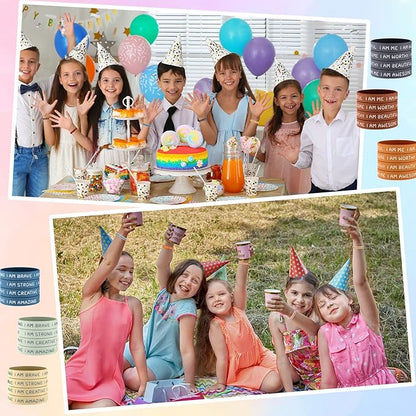 Sratte 48 Pcs Inspirational Silicone Wristbands Rubber Stretch Unisex Bracelets Student Gift Stocking Suffers for Class(Bright Color)