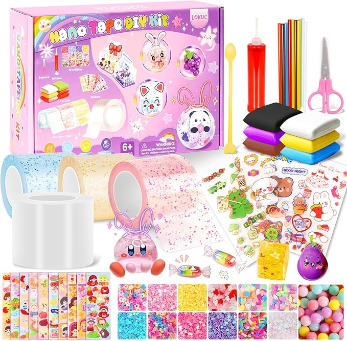 Lokuc Nano Tape Bubble Kit for Kids, 52 Pcs Nano Tape Squishy Maker Kit with Box, Arts & Crafts for 4 5 6 7 8 Year Toddler Girl, Birthday, Halloween, Christmas Gifts for Boys and Girls