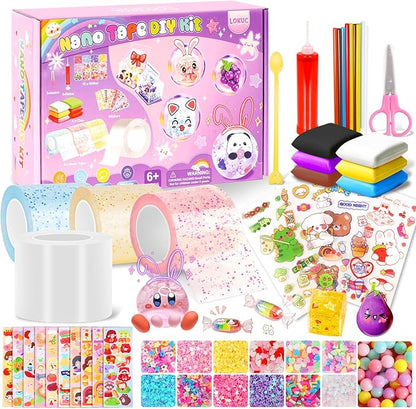 Lokuc Nano Tape Bubble Kit for Kids, 52 Pcs Nano Tape Squishy Maker Kit with Box, Arts & Crafts for 4 5 6 7 8 Year Toddler Girl, Birthday, Halloween, Christmas Gifts for Boys and Girls
