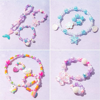OSNIE Kids DIY Bead Jewelry Making Kit with 400+ Beads & Charms for Creative Bracelets Necklaces Rings, Children Mermaid Starfish Shell Princess Necklace Bracelets Making Art Craft Bead Kit for Girls