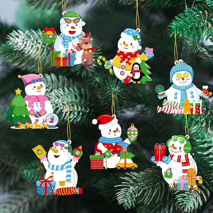 28 Pack Christmas DIY Crafts Kit for Kids, Make Your Own Christmas Snowman Ornaments Xmas Stickers Cutouts Arts and Crafts Bulk for Kids Winter Holiday Xmas Classroom Art Activities Party Decorations