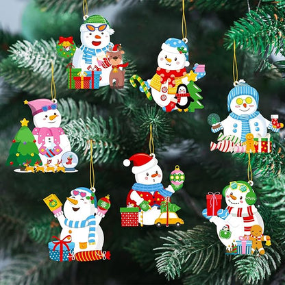 28 Pack Christmas DIY Crafts Kit for Kids, Make Your Own Christmas Snowman Ornaments Xmas Stickers Cutouts Arts and Crafts Bulk for Kids Winter Holiday Xmas Classroom Art Activities Party Decorations