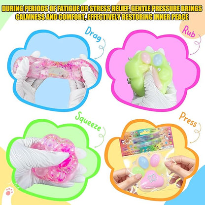 4Pcs Taba Squishies Paw, Cat Paw Squishies Toy, Clear Sticky Squeeze Toys, Soft Silicone Fidget Sensory Toys for Stress Relief, Cute Things Party Favors & OPP Packaging Gifts for Adults Kids