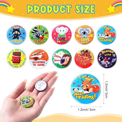 Frienda 65 Pcs Reading Gifts Bulk Love to Read Slap Bracelets Party Favors Inspirational Reading Stickers Pins Badge for Students Rewards Boys and Girls Sunday School Book Party Favor Supplies