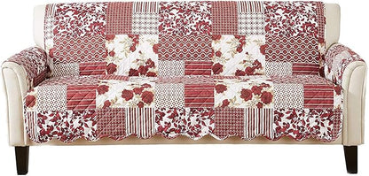 Great Bay Home Patchwork Scalloped Printed Furniture Protector Stain Resistant Sofa Cover (Sofa, Burgundy)