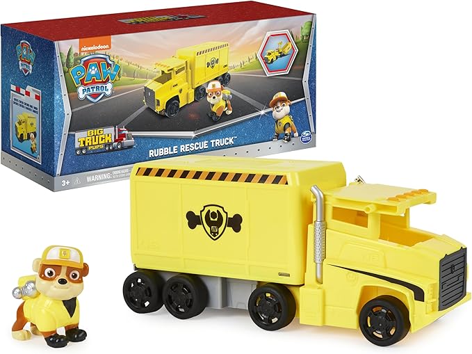 Paw Patrol, Big Truck Pup’s Rubble Transforming Toy Trucks with Collectible Action Figure, Kids Toys for Ages 3 and Up
