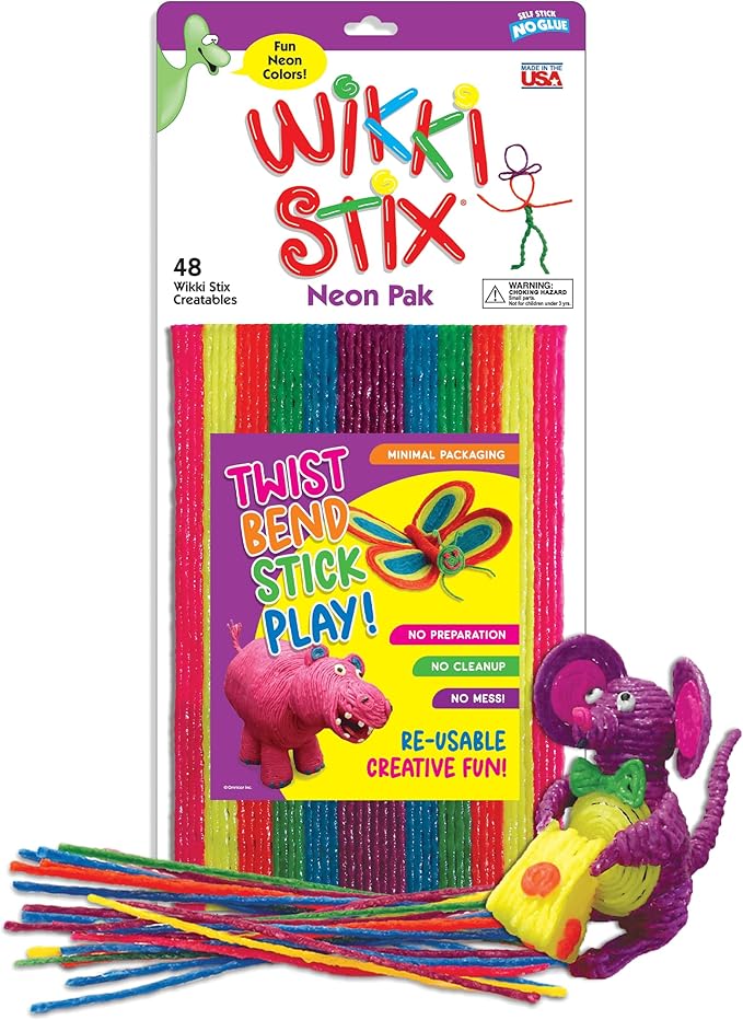 Arts and Crafts for Kids Triple Play Pack, Non-Toxic, Waxed Yarn, Fidget Toy, Reusable Molding and Sculpting Playset, American Made by Wikki Stix, 3 Color Sets, 144 Count