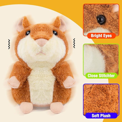 Talking Hamster - Toddler Stuffed Animal Toys for Boys Girls 2 3 4 5 6 Year Old - Repeats What You Say - Interactive Plush Sensory Companion Toy for Kids Easter Basket Stuffers Birthday Gifts