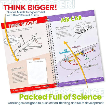 hand2mind Moving Creations with K'NEX, Book and Building Kit for Kids Ages 8-12, 9 Models & 18 Science Experiments, Explore The Science of Air and Water, Homeschool Science Kits