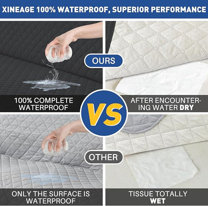 XINEAGE Quilted Chair Sofa Cover Waterproof Chair Covers for Armchair, Super Soft Washable Slipcover with Pockets & Non-Slip Elastic Straps, Thick Furniture Protector (Chair, Black)