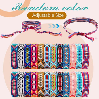 Henoyso 24 Pcs Nepal Woven Friendship Bracelets Adjustable Braided Bracelets Woven Bracelet String Friendship Bracelets with a Sliding Knot Closure for Women