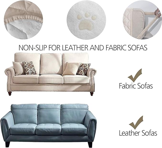 Ameritex Couch Sofa Slipcover 100% Waterproof Nonslip Quilted Furniture Protector Slipcover for Dogs, Children, Pets Sofa Slipcover Machine Washable (Beige, 78'')