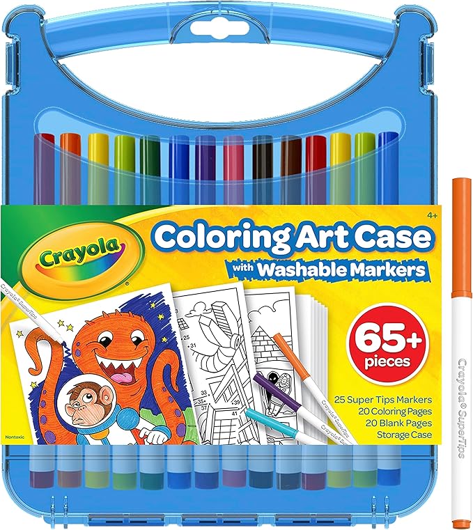 Crayola Super Tips Coloring Art Case with Coloring Pages, Kids Gift, 65+ Pieces, Packaging May Vary
