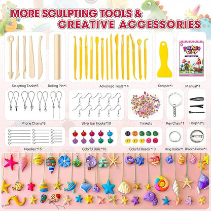 139 PCS Polymer Clay Kit with Sculpting Tools and Accessories, 58 Colors Non-Toxic Modeling Clay for Kids, DIY Oven Bake Clay, Arts and Crafts Gift Set for Kids Adults and Beginners