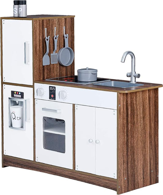 Teamson Kids Little Chef Palm Springs Classic Kids Play Kitchen with 6 Accessories, Natural/White