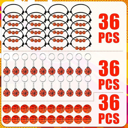 Nosiny 108 Pcs Baseball Party Favors Bulk 36 Pcs Baseball Keychain Gifts 36 Pcs Baseball Stress Balls 36 Pcs Baseball Charm Bracelets for Team Birthday Party Supplies(Basketball)