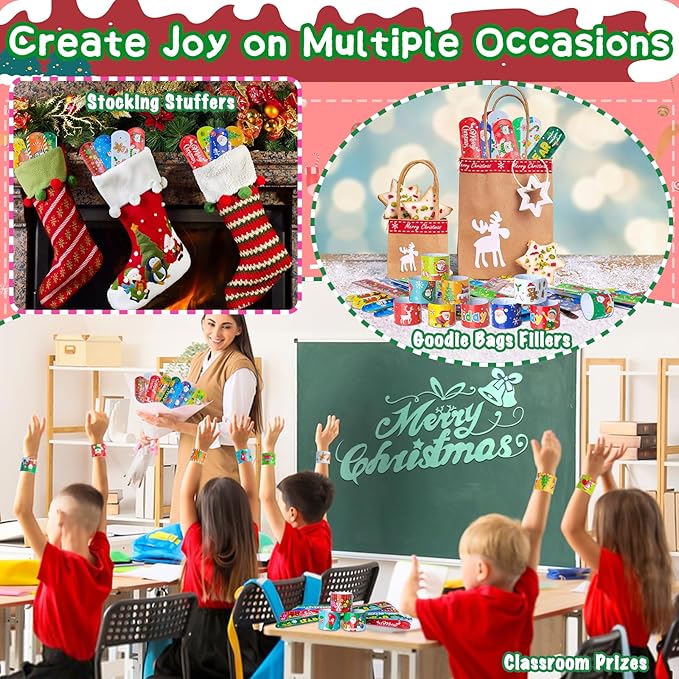 for Kids Party Favors Christmas Slap Bracelets for Kids Xmas Gifts for Students and Classes Christmas Stocking Stuffers for Children Christmas Goodie Bag Fillers Xmas Toys for Kids