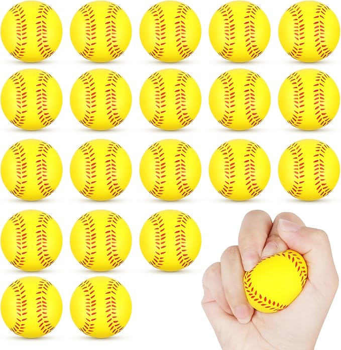 Hxezoc 20 Pieces Mini Softball Stress Balls, Baseball Foam Sports Balls Small Squeeze Anxiety Bulk Toy Ball for Kids Baseball Birthday Party, School Carnival Party Supplies (Yellow)