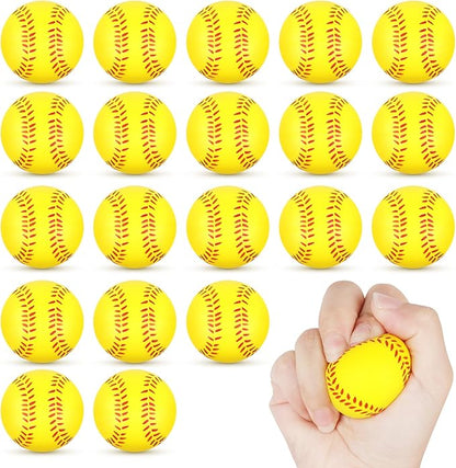 Hxezoc 20 Pieces Mini Softball Stress Balls, Baseball Foam Sports Balls Small Squeeze Anxiety Bulk Toy Ball for Kids Baseball Birthday Party, School Carnival Party Supplies (Yellow)