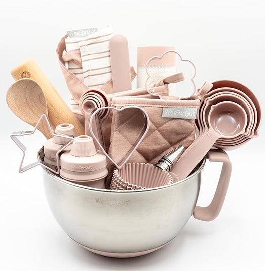 Ultimate Baking Kit for Kids - Kids Baking Set with Child Sized Utensils - Includes Apron, Oven Mitts, Silicone Mats & Liners - Perfect Cooking Set for Kids Ages 6-12 - Gift for Children – Pink
