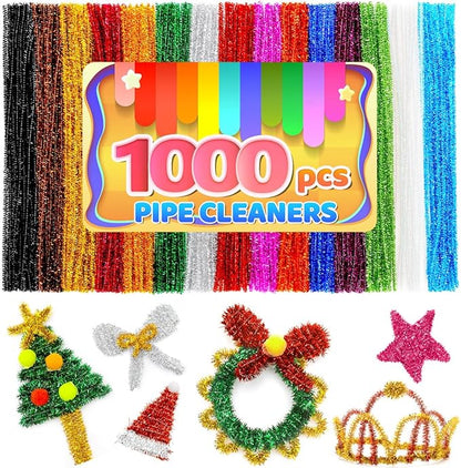 IOOLEEM 1000pcs Glitter Pipe Cleaners, Chenille Stems, Pipe Cleaners for Crafts, Pipe Cleaner Crafts, Art and Craft Supplies.