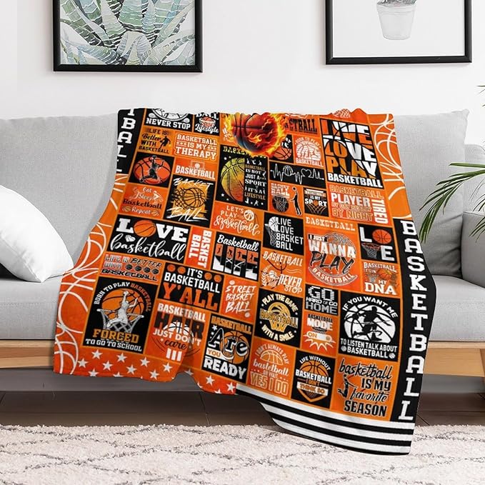 Basketball Throw Blanket - Soft Flannel Sports Basketball Blankets for Girls Boys Kids Pet Basketball Lovers - Warm Basketball Throw Blankets for All Season Sofa Lap, Chair - 40"x30"