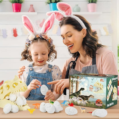 kolegend 12 Pack Dino Eggs Dig Kit and T. Rex Skull Dinosaur Eggs Excavation Set Easter Gift Dinosaur Toys Science Experiments Kits for Kids Easter Basket Stuffers Toys for 3+Year Old Boys Girl