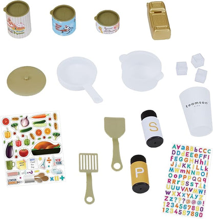 Teamson Kids Versailles Wooden Deluxe Play Kitchen Set Plus Refrigerator with Ice Dispenser and 15 Cookware Accessories, Olive Green