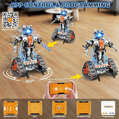 5-in-1 Building Toys with LED Light, APP & Remote Controll Building Block Set, 604 PCS RC Tech Rechargeable Tank Robot Sleigh Tracked Racer Toy, Gift for Kids Boys Girls Ages 6 7 8 9 10 11 12+