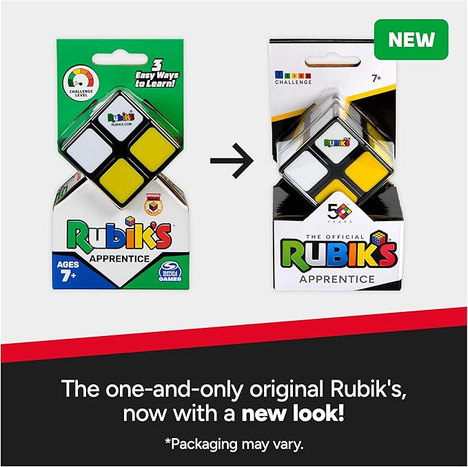 Rubik’s Cube, Apprentice, 2x2 Beginner Cube 3D Puzzle Game Stress Relief Fidget Toy Easy Activity Cube Travel Game Gift Idea, for Ages 7+