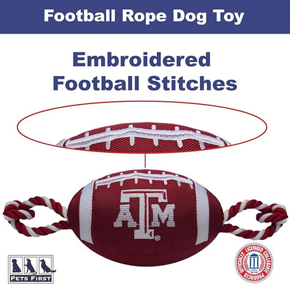 Pets First NCAA Texas A&M Aggies Football Dog Toy, Tough Quality Nylon Materials, Strong Pull Ropes, Inner Squeaker, Collegiate Team Color