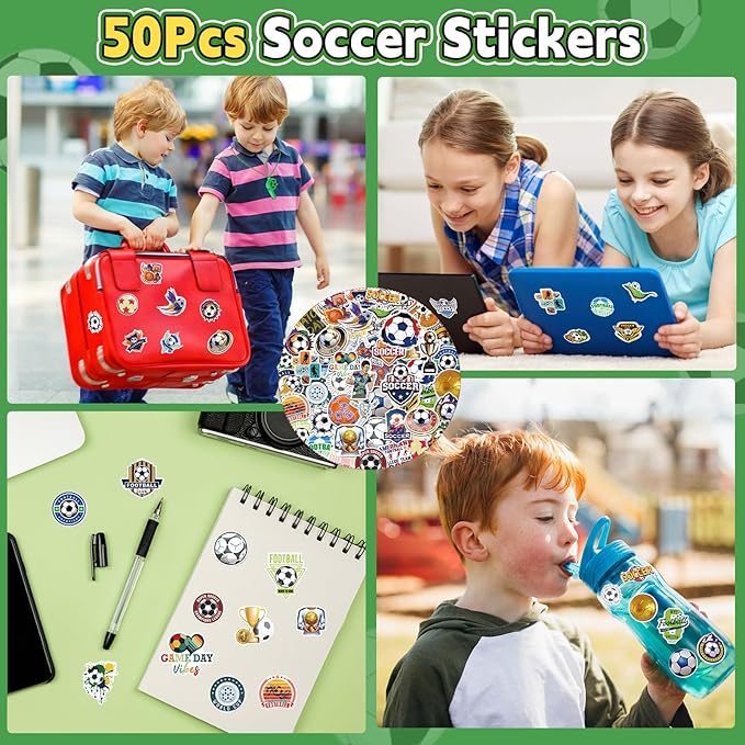 98Pcs Soccer Party Favors, Soccer Drawstring Bags with Silicone Bracelet Soccer Whistles Stickers Soccer Goodie Bags for Soccer Party Decorations Supplies