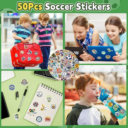 98Pcs Soccer Party Favors, Soccer Drawstring Bags with Silicone Bracelet Soccer Whistles Stickers Soccer Goodie Bags for Soccer Party Decorations Supplies