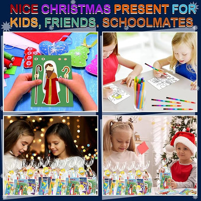 Zhanmai 108 Pcs Christmas Party Favors Bible Coloring Book with Stacking Crayons for Kids Squishes Christmas Toys DIY Sticker Stampers Goodie Bag Fillers Supplies School Educational Reward Prizes