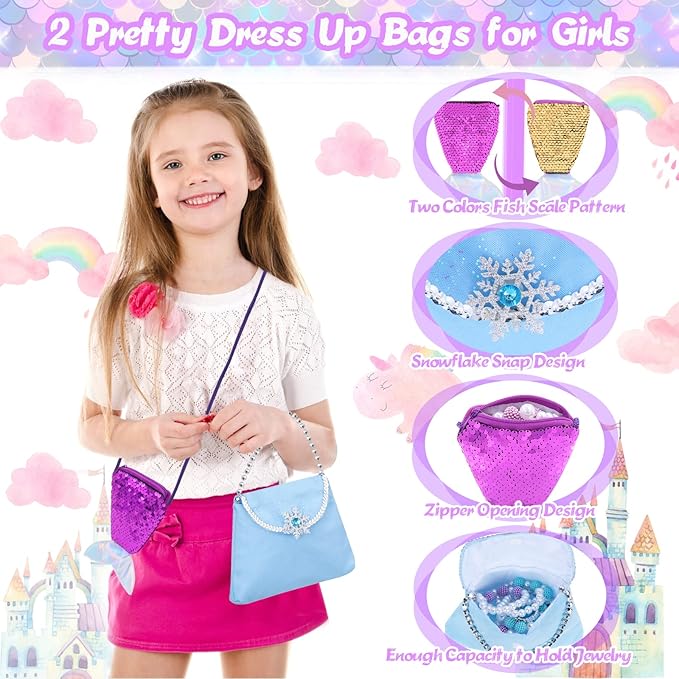 Princess Dress Up Shoes, Jewelry Princess Toys Pretend Role Play with 2 Pairs of Shoes, Skirt, Purse, Princess Dress Up Clothes for Little Girls Princess Gifts Toys for Girls Age 3 4 5 6 Year Old