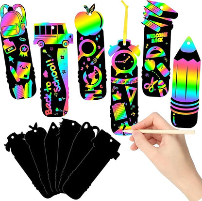 BeYumi 60Pcs Scratch Bookmarks for Kids Back to School Appreciation DIY Magic Scratch Cards Party Favors Gifts Classroom School Decor Supplies Art Crafts Kit for Student to Teacher