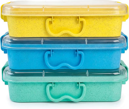 Carolart 3 Pack, Empty Sensory Bin, Wheat Straw Material，13.5 Inch Storage Container, Portable Plastic Storage Bins, Stackable Play Tray for toys,arts,crafts and sand.