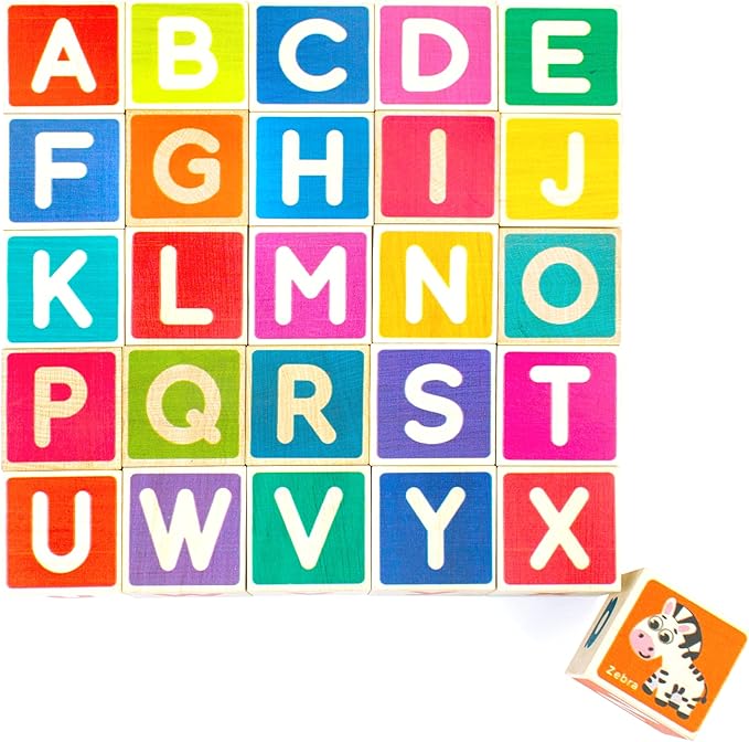 QUOKKA Wooden Puzzles Blocks for Toddlers 1-3 Large - 26 Alphabet & Numbers Baby Blocks for Kids Ages 2-4 Gift Wood Stacking & Building Toys for Learning ABC Letters for Boys and Girls 2-4