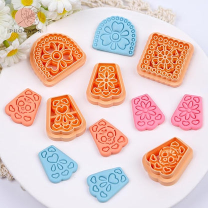 Puocaon Papel Picado Clay Cutters - 5 Pcs Mexican Tile Clay Cutters for Polymer Clay Jewelry, Day of the Dead Papel Picado Banner Polymer Clay Cutters for Earrings Making, Folk Art Clay Earring Cutter