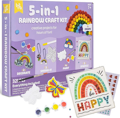 5-in-1 Rainbow Craft Kit - Multi-Project Colorful-Themed DIY Craft Set, All-in-1, Create-Build-Paint-Discover-Scratch, Kids 7+