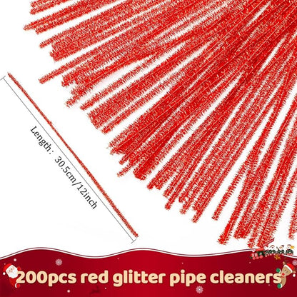 Praisebank Glitter Pipe Cleaners - 200pcs, 12 Inch Long, Red Glitter, Christmas